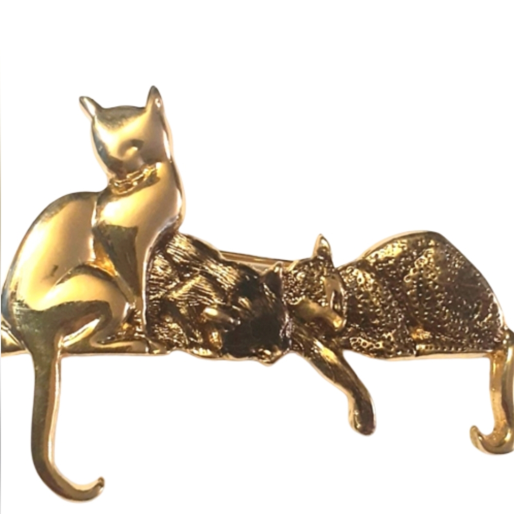 Vtg MFA Museum Fine Art Cats Gold Tone Bar Pin Brooch